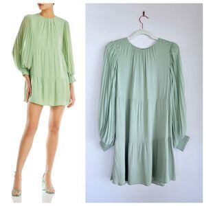 NWT Alice + Olivia Antonette Blouson Sleeve Mini Babydoll Dress in Seafoam Green